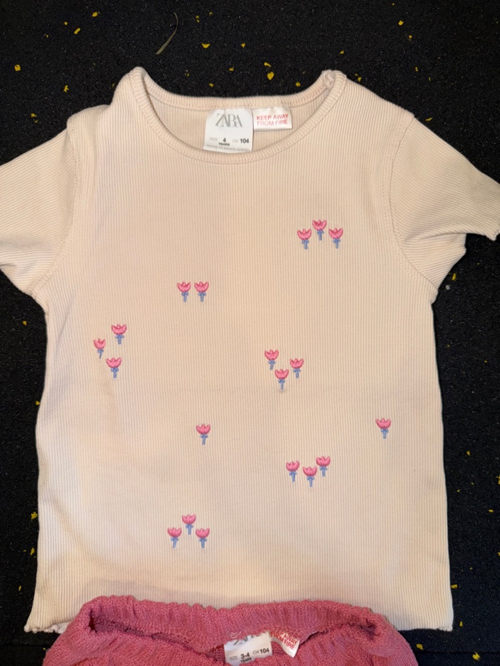 Zara Cream Top with Pink Flowers & Salmon Pink Flowy Pants - Picture 2 of 5